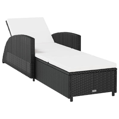 vidaXL Sun Lounger with Cream White Cushion Poly Rattan Black