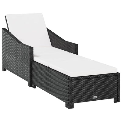 vidaXL Sun Lounger with Cream White Cushion Poly Rattan Black