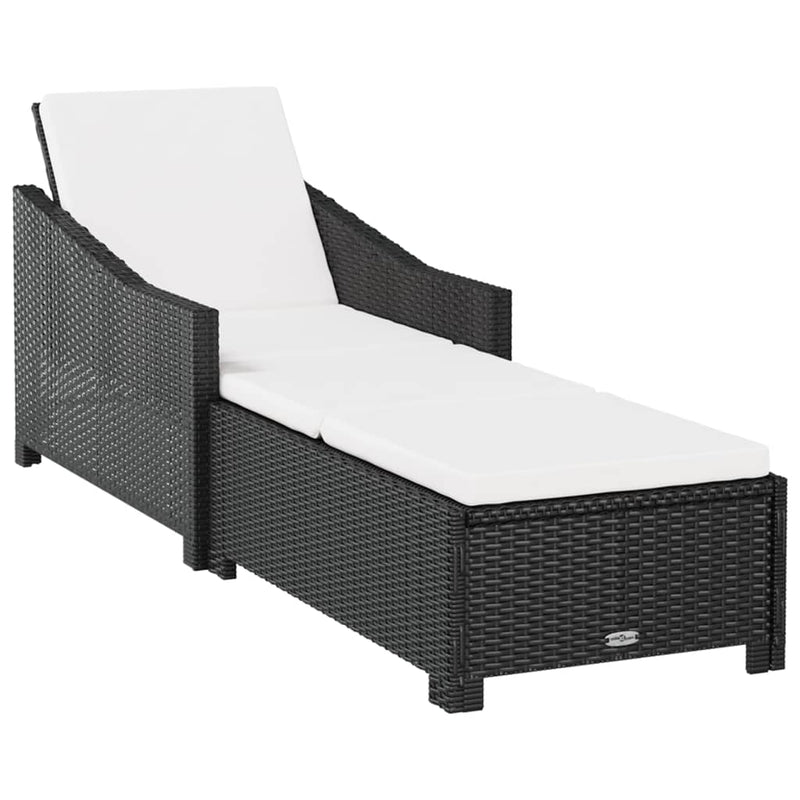 vidaXL Sun Lounger with Cream White Cushion Poly Rattan Black