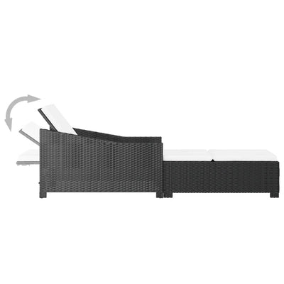 vidaXL Sun Lounger with Cream White Cushion Poly Rattan Black