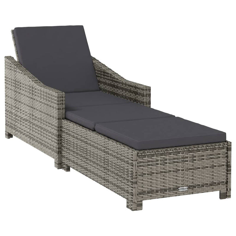 vidaXL Sun Lounger with Cream White Cushion Poly Rattan Black