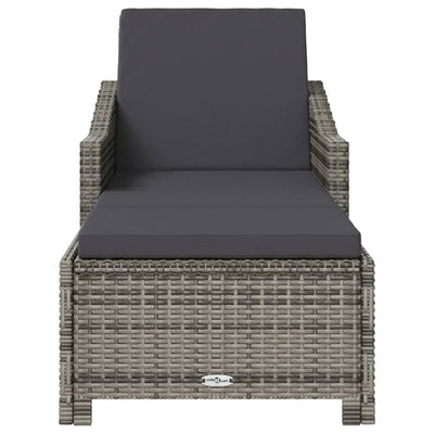 vidaXL Sun Lounger with Cream White Cushion Poly Rattan Black