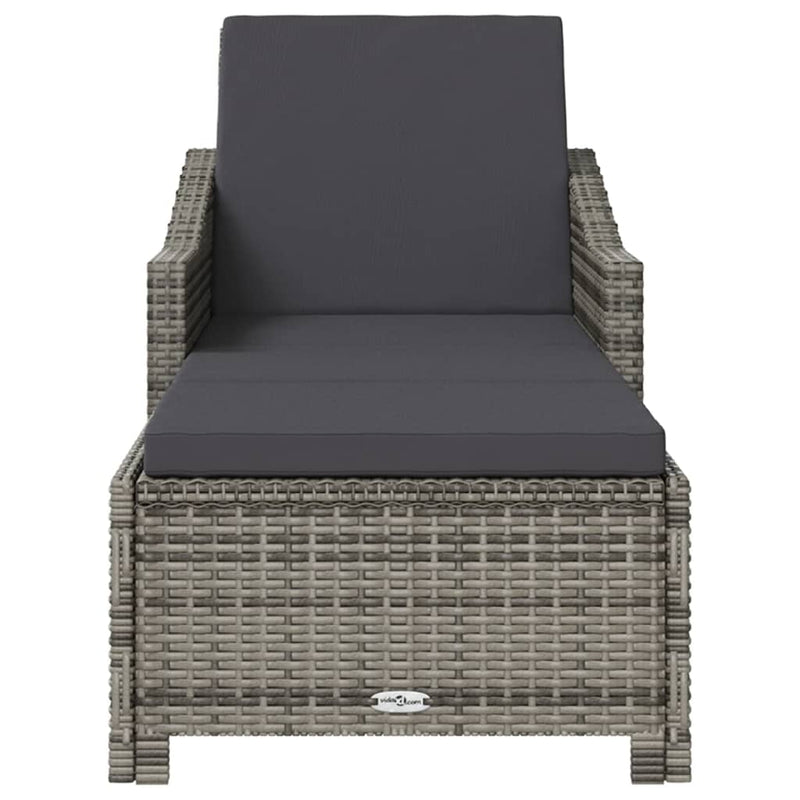 vidaXL Sun Lounger with Cream White Cushion Poly Rattan Black