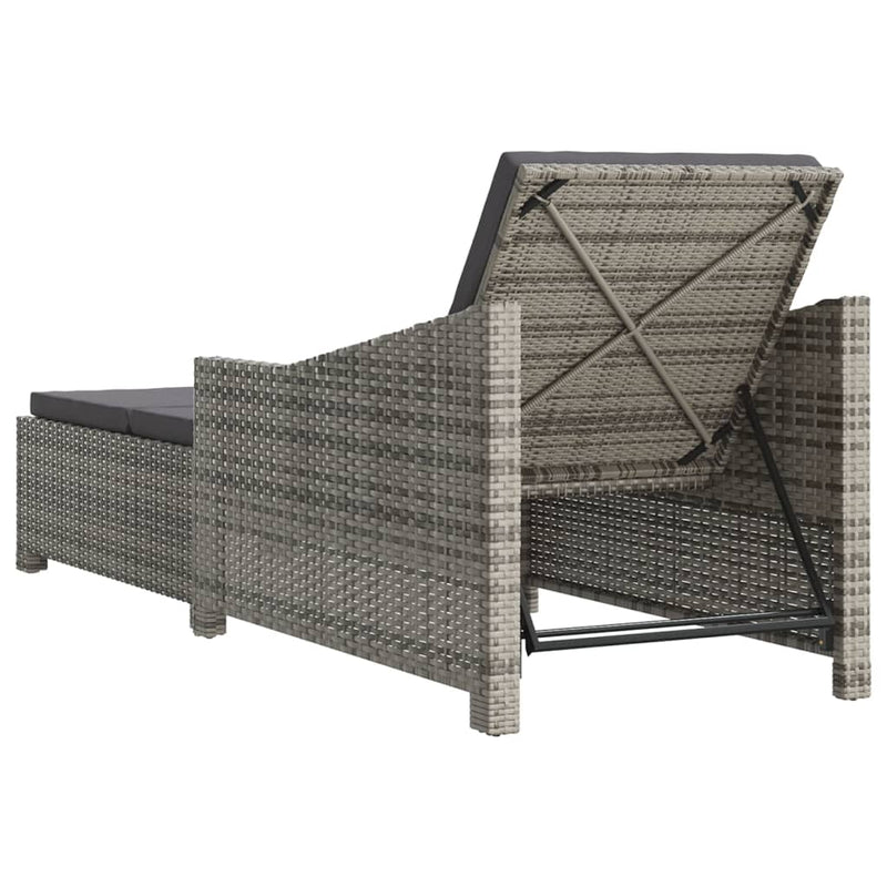 vidaXL Sun Lounger with Cream White Cushion Poly Rattan Black