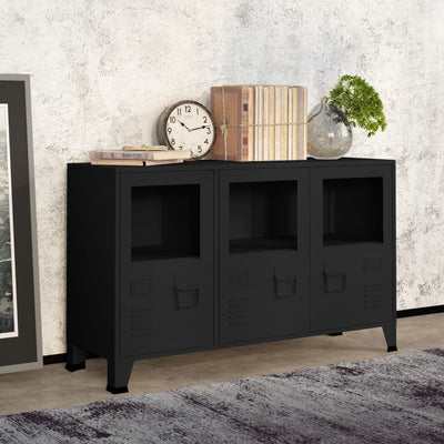 vidaXL Industrial Sideboard Anthracite 105x35x62 cm Metal and Glass