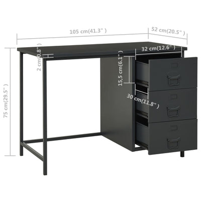 vidaXL Industrial Desk with Drawers Anthracite 105x52x75 cm Steel