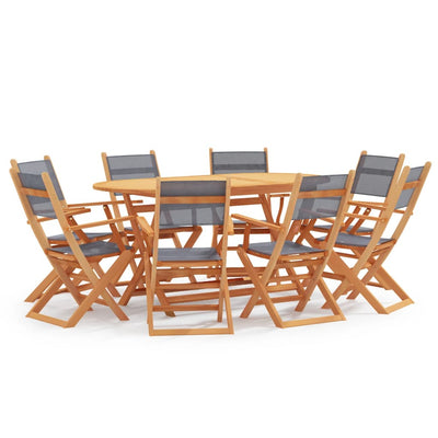 vidaXL 9 Piece Outdoor Dining Set Black Eucalyptus Wood&Textilene