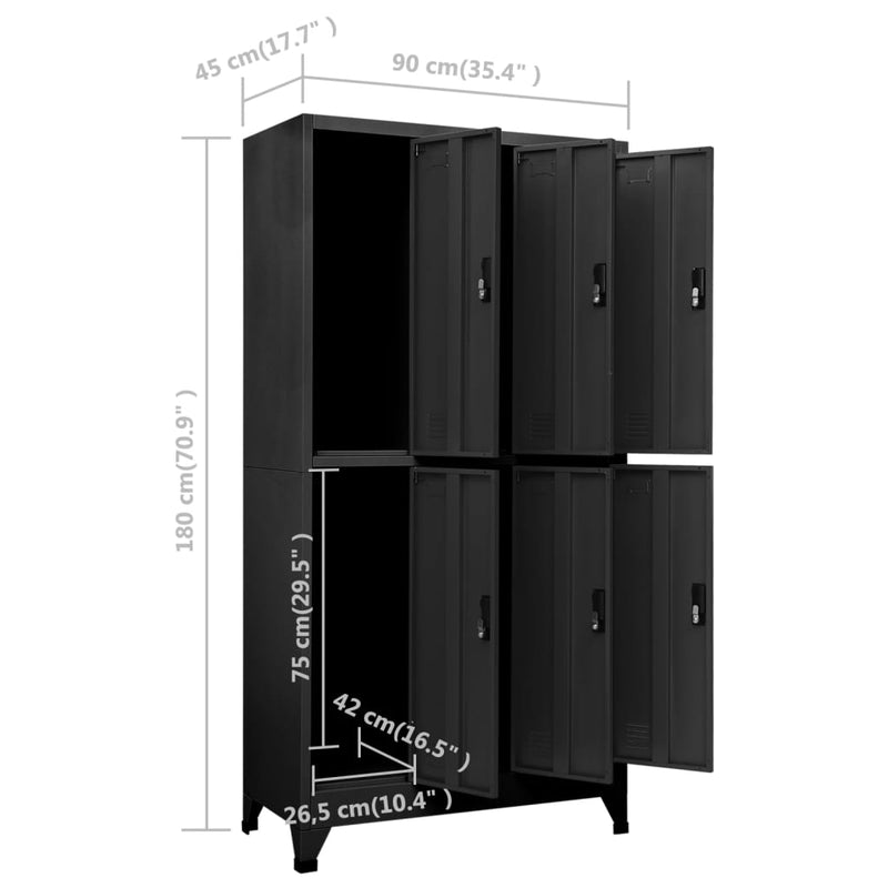 vidaXL Locker Cabinet Black 90x45x180 cm Steel