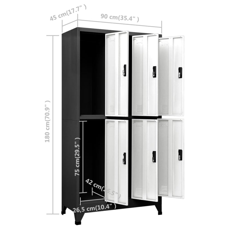 vidaXL Locker Cabinet Black 90x45x180 cm Steel