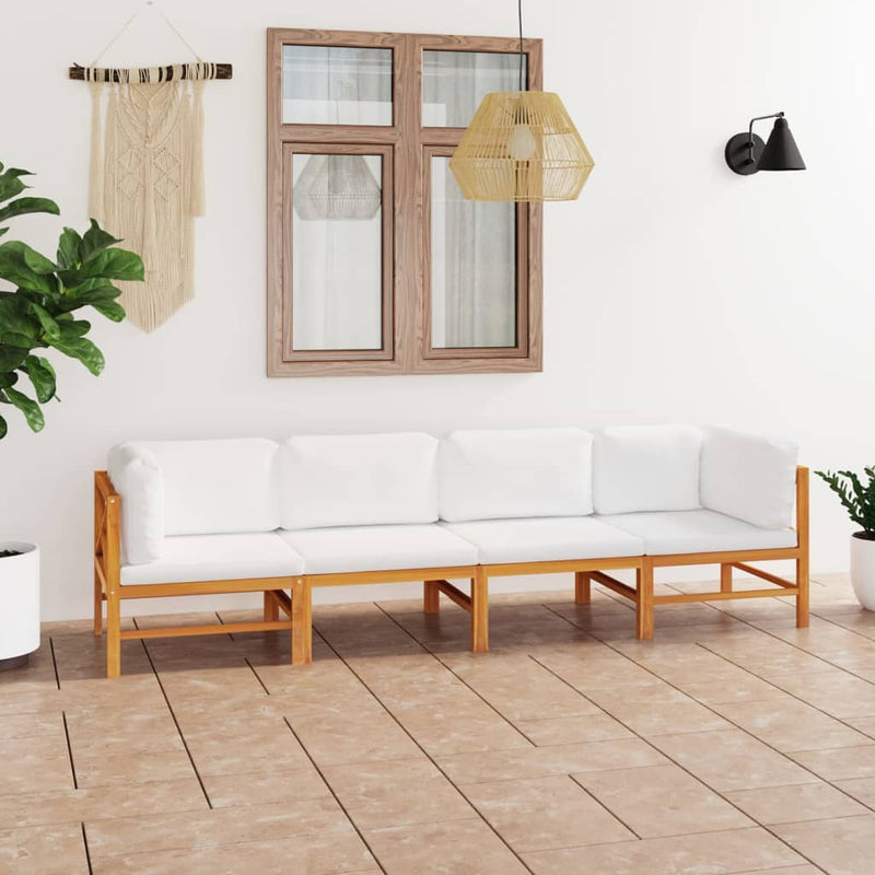 vidaXL 4-Seater Garden Sofa with Cream Cushions Solid Teak Wood