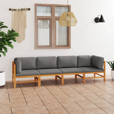 vidaXL 4-Seater Garden Sofa with Cream Cushions Solid Teak Wood