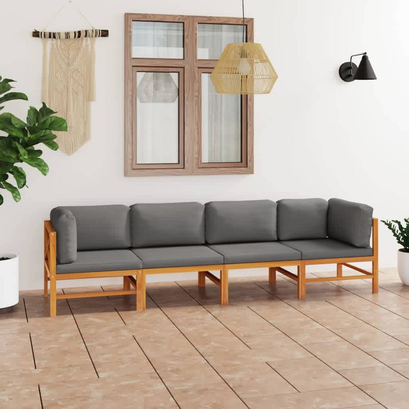 vidaXL 4-Seater Garden Sofa with Cream Cushions Solid Teak Wood