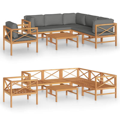 vidaXL 5 Piece Garden Lounge Set with Grey Cushions Solid Wood Teak