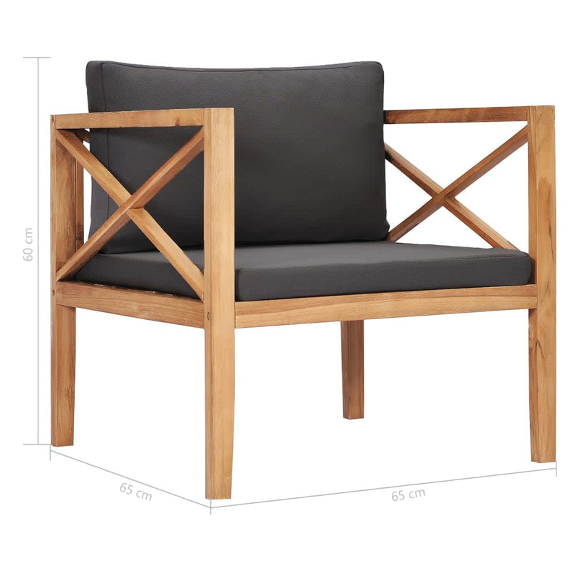vidaXL 5 Piece Garden Lounge Set with Grey Cushions Solid Wood Teak
