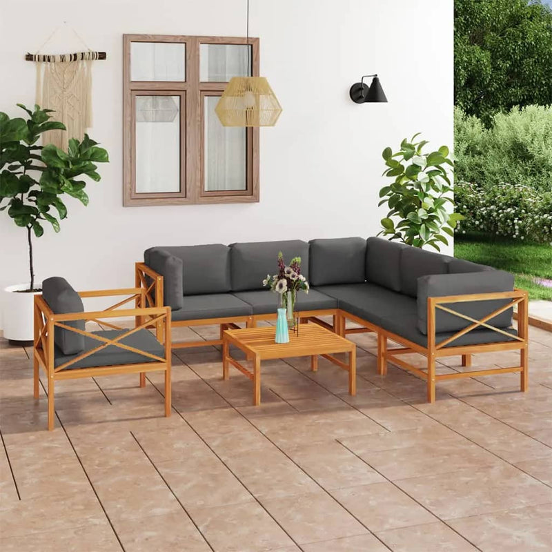 vidaXL 5 Piece Garden Lounge Set with Grey Cushions Solid Wood Teak