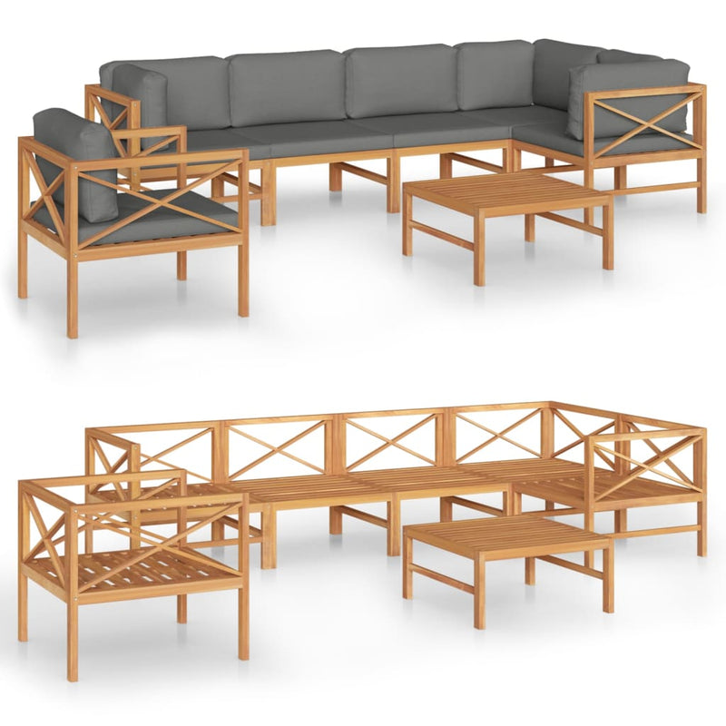 vidaXL 5 Piece Garden Lounge Set with Grey Cushions Solid Wood Teak