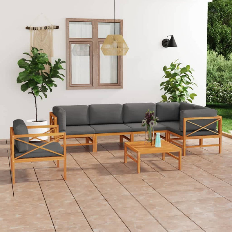 vidaXL 5 Piece Garden Lounge Set with Grey Cushions Solid Wood Teak