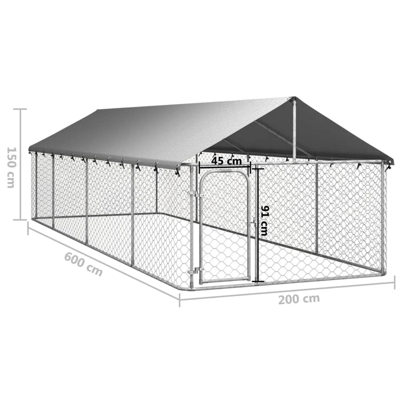 vidaXL Outdoor Dog Kennel with Roof 600x200x150 cm