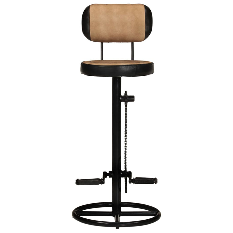 vidaXL Bar Stools with Canvas Print 2 pcs Brown and Black Real Goat Leather