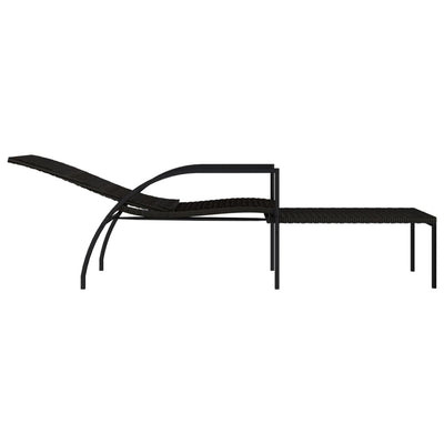 vidaXL Sun Lounger with Footrest PE Rattan Black