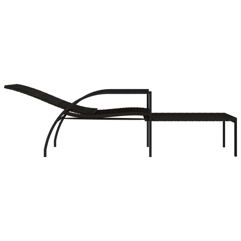 vidaXL Sun Lounger with Footrest PE Rattan Black