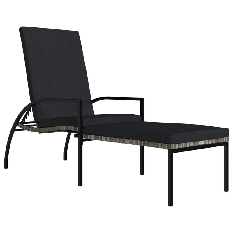 vidaXL Sun Lounger with Footrest PE Rattan Black