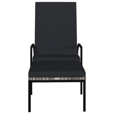 vidaXL Sun Lounger with Footrest PE Rattan Black