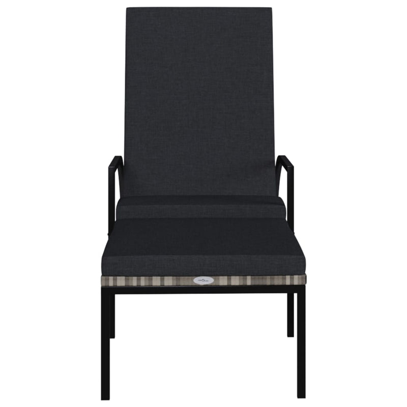 vidaXL Sun Lounger with Footrest PE Rattan Black