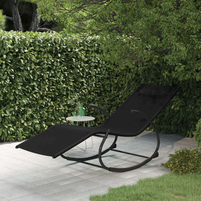 vidaXL Rocking Sun Lounger Black Steel and Textilene