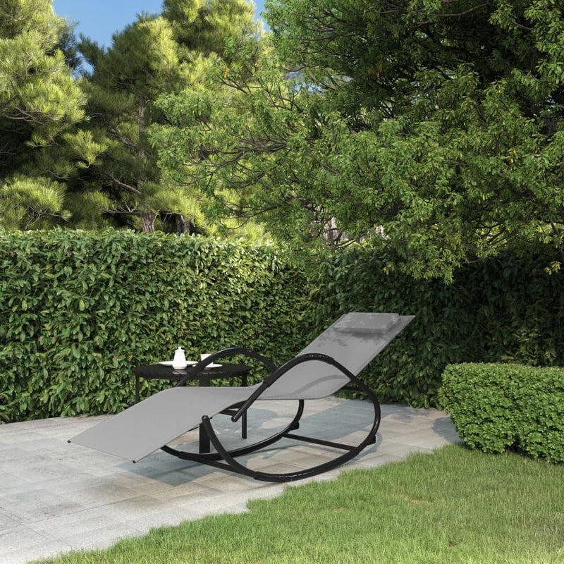 vidaXL Rocking Sun Lounger Black Steel and Textilene
