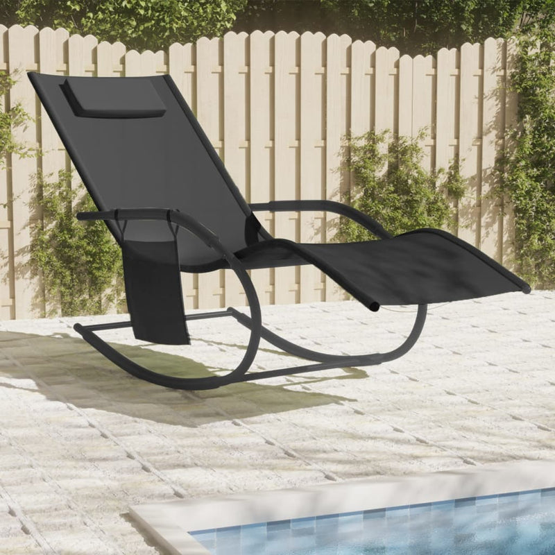 vidaXL Rocking Sun Lounger Black Steel and Textilene