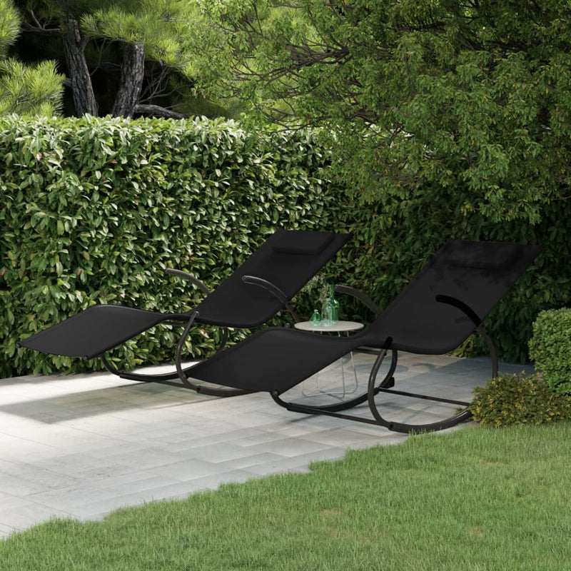 vidaXL Rocking Sun Loungers 2 pcs Black Steel and Textilene