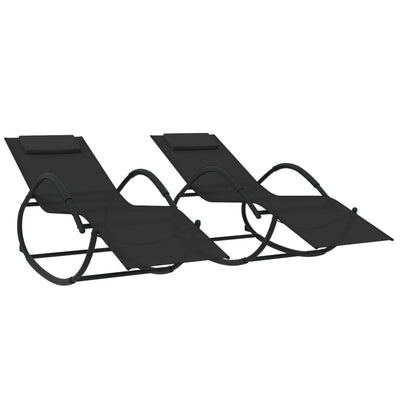 vidaXL Rocking Sun Loungers 2 pcs Black Steel and Textilene