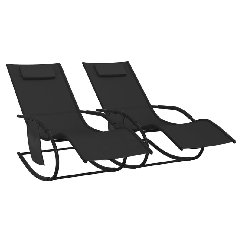 vidaXL Rocking Sun Loungers 2 pcs Black Steel and Textilene