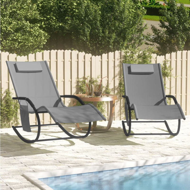 vidaXL Rocking Sun Loungers 2 pcs Black Steel and Textilene