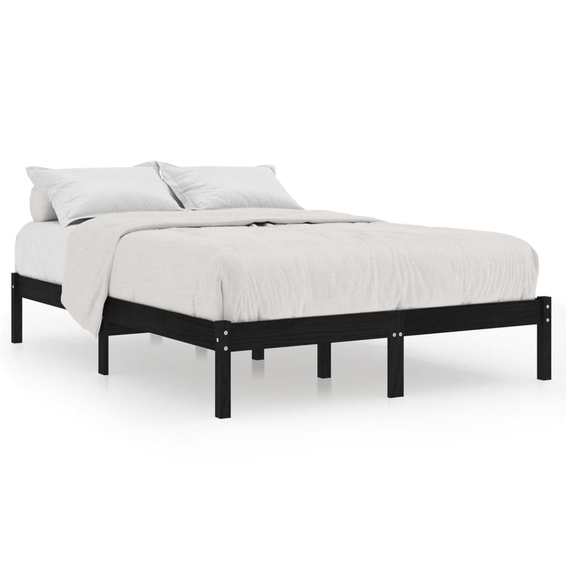vidaXL Bed Frame without Mattress Black Solid Wood 135x190 cm