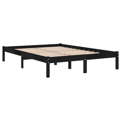 vidaXL Bed Frame without Mattress Black Solid Wood 135x190 cm