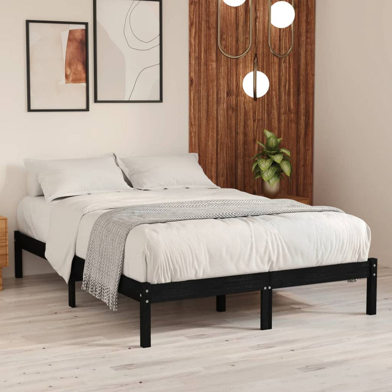 vidaXL Bed Frame without Mattress Black Solid Wood 150x200 cm