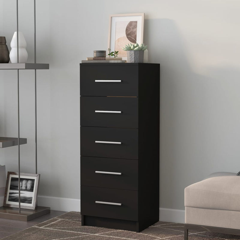 vidaXL Tall Drawer Chest Black 41x35x106 cm Engineered Wood