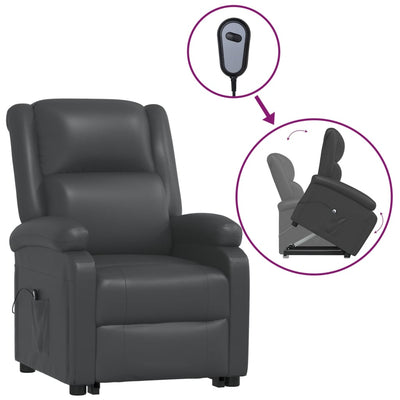 vidaXL Stand up Reclining Chair Black Real Leather