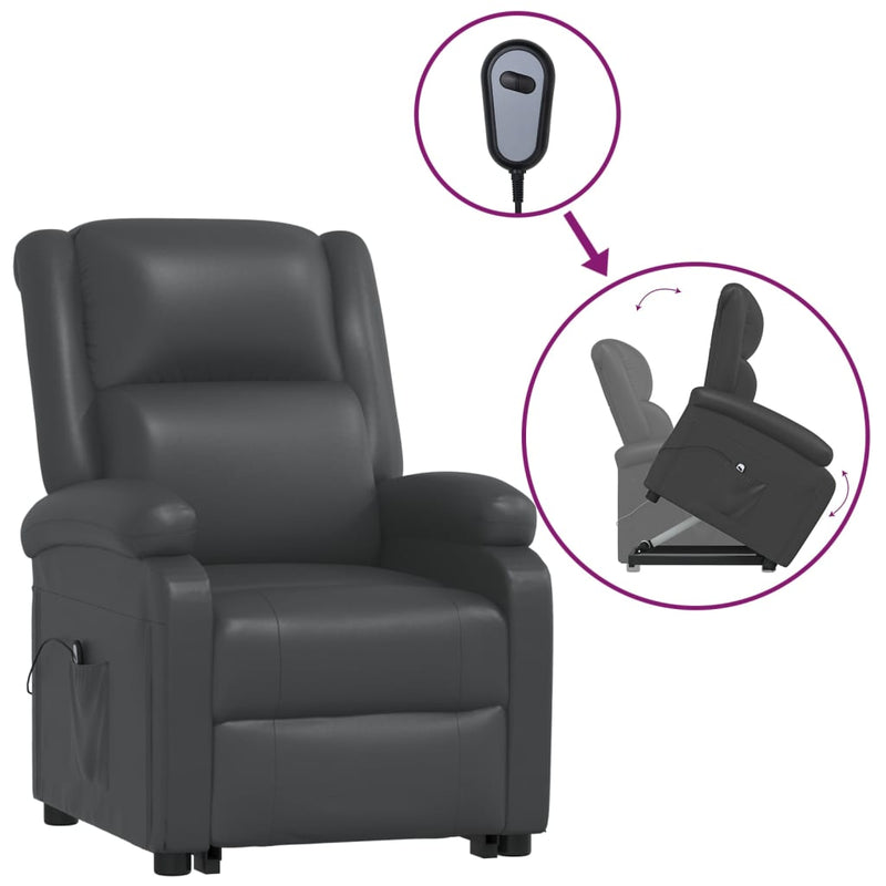 vidaXL Stand up Reclining Chair Black Real Leather