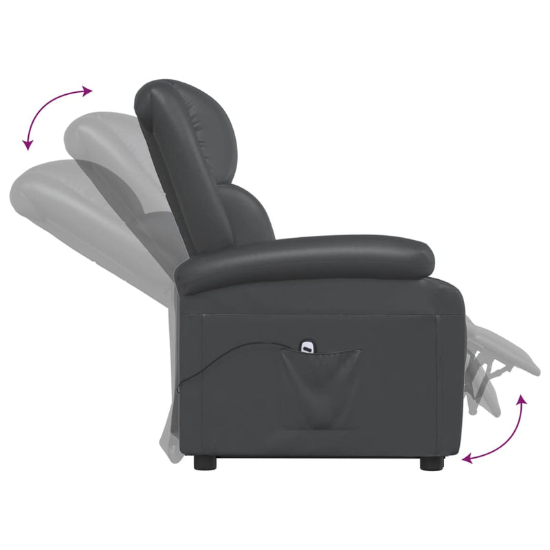 vidaXL Stand up Reclining Chair Black Real Leather