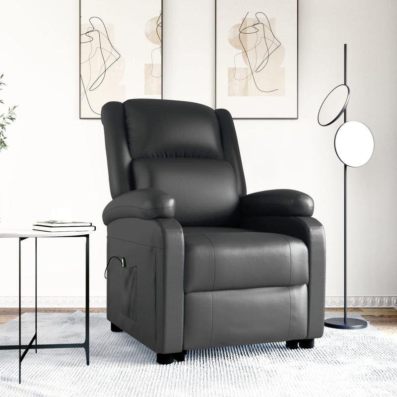 vidaXL Stand up Reclining Chair Black Real Leather
