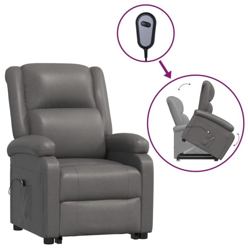 vidaXL Stand up Reclining Chair Black Real Leather