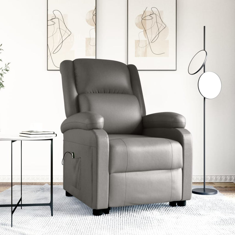 vidaXL Stand up Reclining Chair Black Real Leather