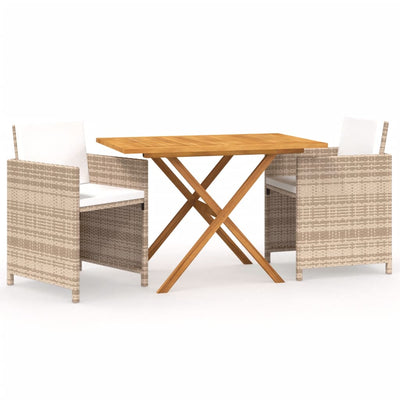 vidaXL 3 Piece Garden Dining Set with Cushions Beige