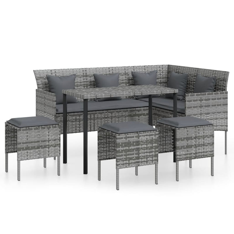 vidaXL 5 Piece L-shaped Couch Sofa Set with Cushions Poly Rattan Black