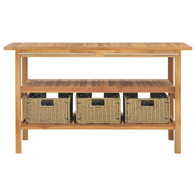 vidaXL Bathroom Vanity Cabinet with 3 Baskets Solid Wood Teak 132x45x75 cm