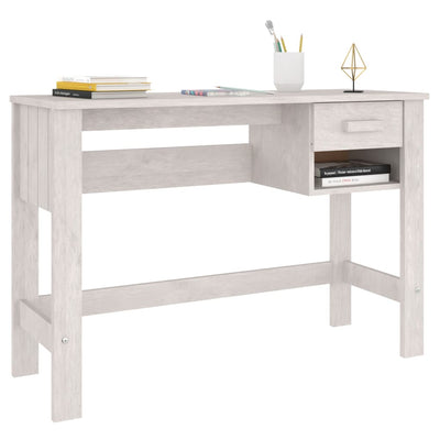 vidaXL Desk "HAMAR" White 110x40x75 cm Solid Wood Pine