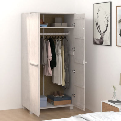 vidaXL Wardrobe "HAMAR" White 89x50x180 cm Solid Wood Pine